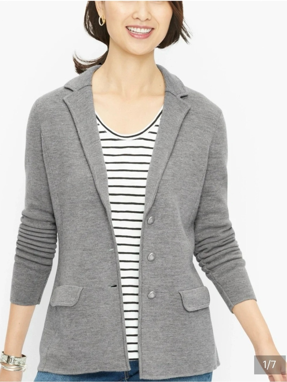 Talbots Merino Wool Gray Knit Blazer Sweater. Size P Small